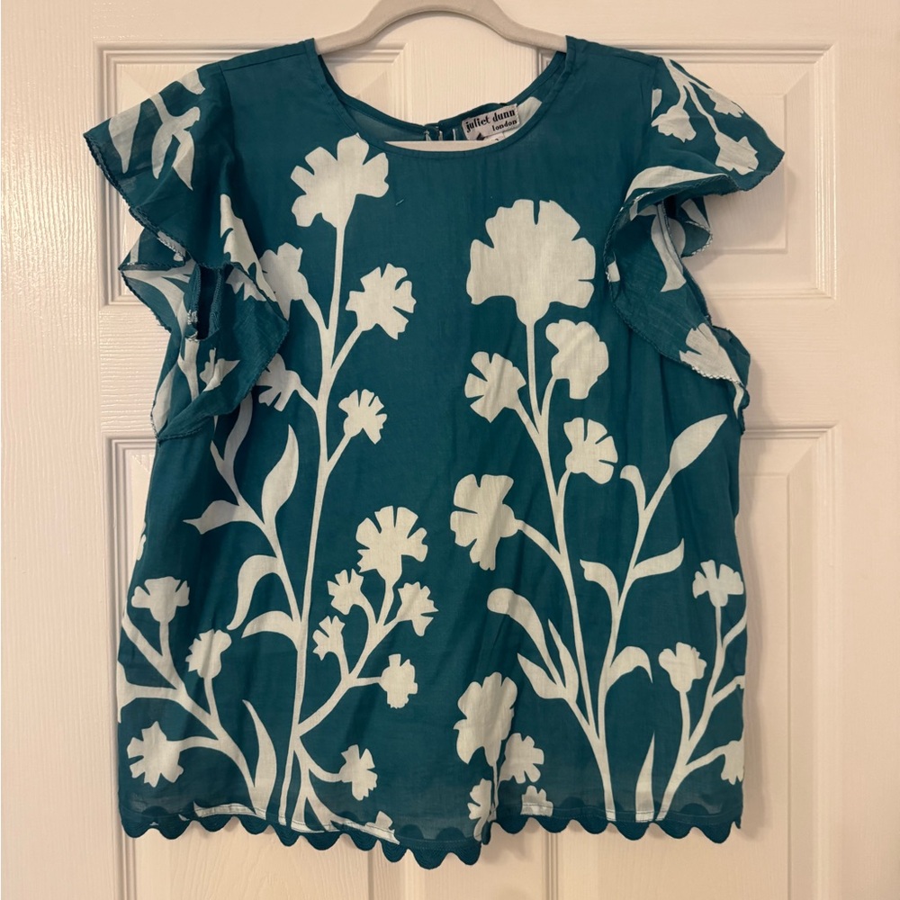 Juliet Dunn Teal and White Floral Blouse